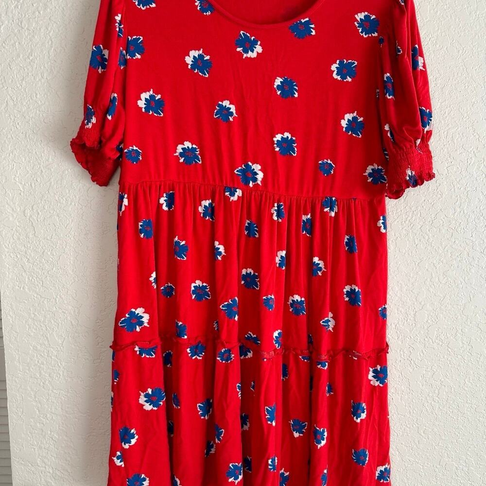 Draper James Red Blue Floral Mini Babydoll Dress Patriotic Summer Flaw Size XL - Picture 7 of 9